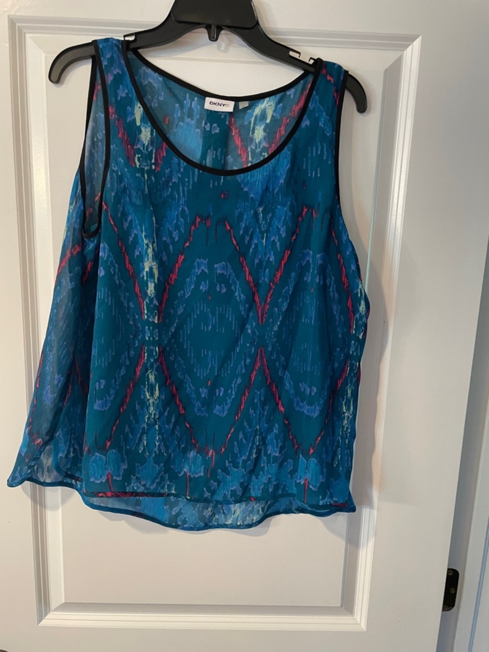 DKNY Teal Patterned Sheer Cold-Shoulder Camisole with Pink Accents